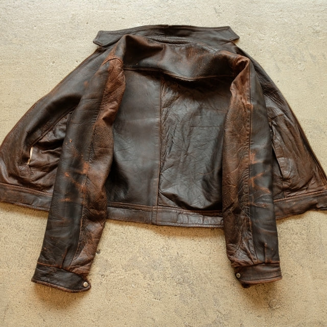pouch S 40s european vintage leather jacket × vintage linen