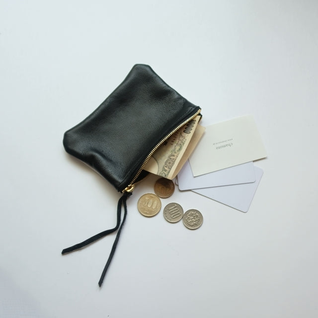 pouch S sheep leather × vintage linen
