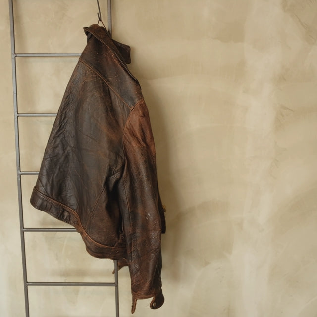 pouch S 40s european vintage leather jacket × vintage linen