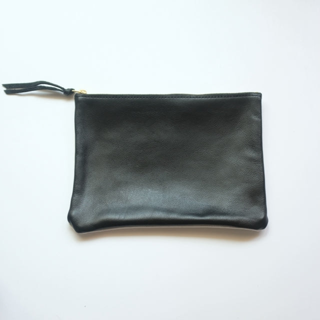 pouch L sheep leather × vintage linen